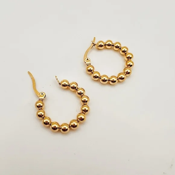 NA NIN Classic Gold Plated Ball Non-Tarnish Hoop Earrings - Picture 2 of 8